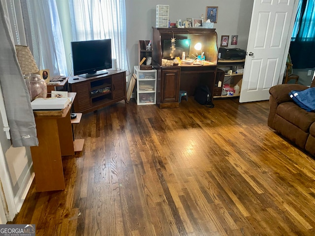 living room with dark wood-type flooring