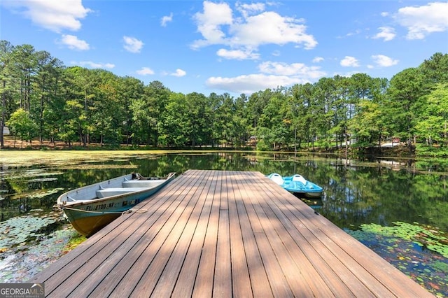 view of dock with a water view