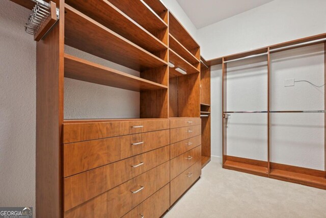 spacious closet featuring light carpet