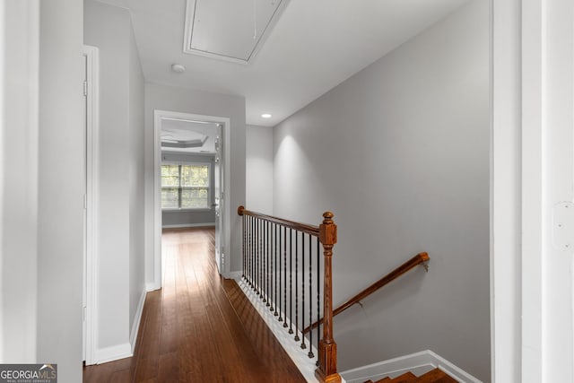 corridor with dark wood-type flooring