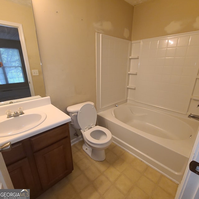 full bathroom featuring vanity, toilet, and shower / bathtub combination