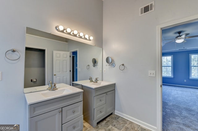 bathroom with vanity and ceiling fan