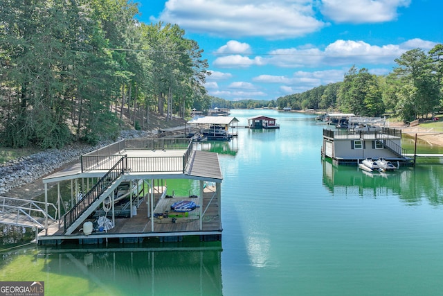 view of dock with a water view