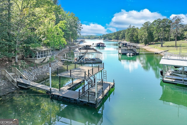 view of dock with a water view