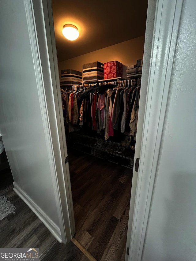 walk in closet featuring dark hardwood / wood-style flooring