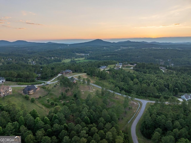 aerial view at dusk with a mountain view