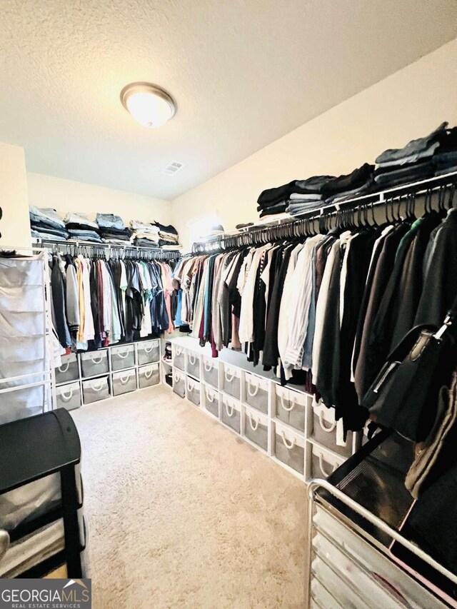 walk in closet featuring carpet floors