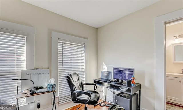 office featuring hardwood / wood-style flooring