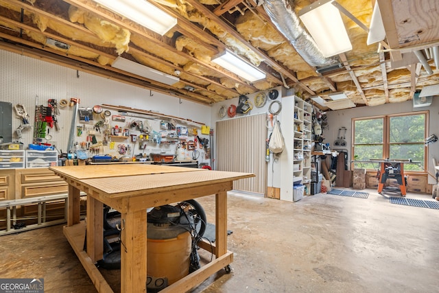 basement with a workshop area