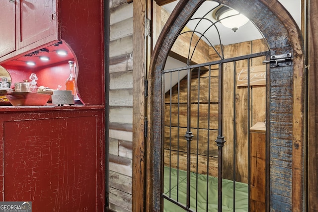 room details featuring wood walls