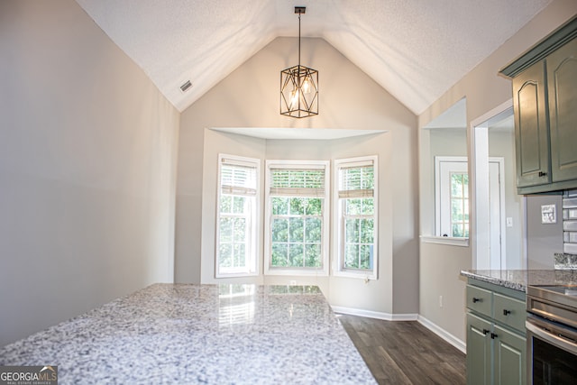 kitchen featuring a textured ceiling, dark hardwood / wood-style floors, and a healthy amount of sunlight