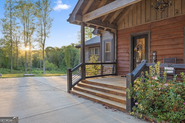 view of patio featuring a porch