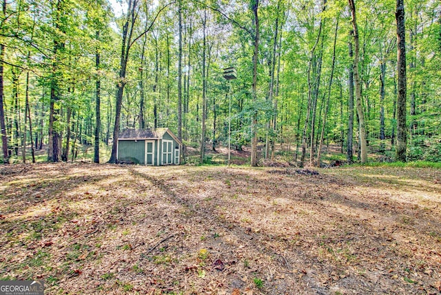 view of yard featuring a shed