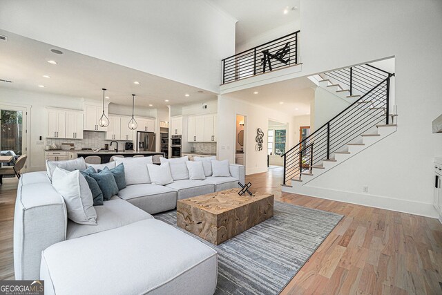 living room featuring light wood-type flooring