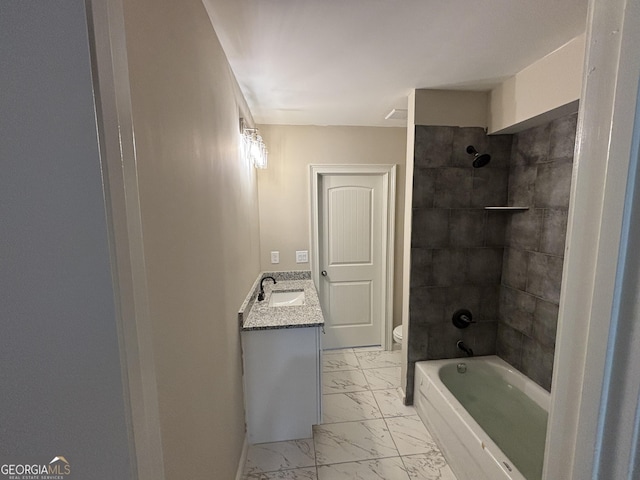 5544 Whispering Swan Ct, Douglasville, GA 30135 - full bathroom featuring marble finish flooring, toilet, vanity, and tub / shower combination