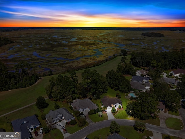 view of aerial view at dusk