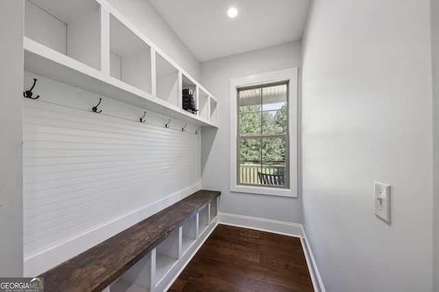 mudroom featuring dark hardwood / wood-style floors