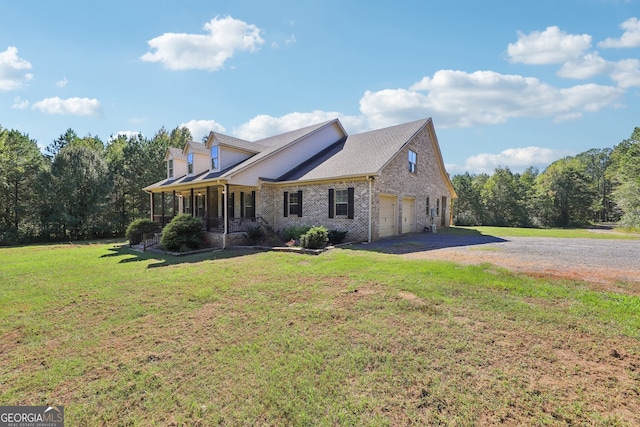 view of front of home with a porch and a front lawn