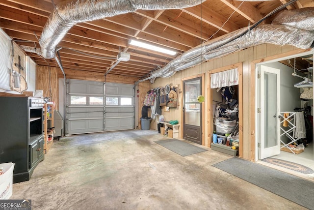 garage with wooden walls