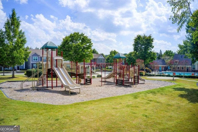 view of play area with a lawn