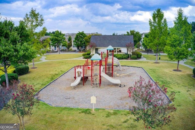 view of play area with a lawn