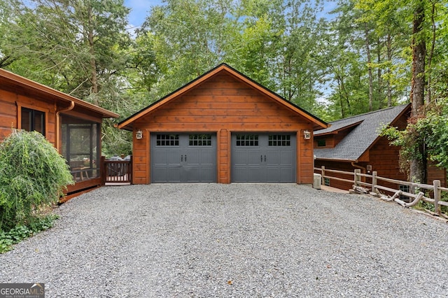 garage with wooden walls