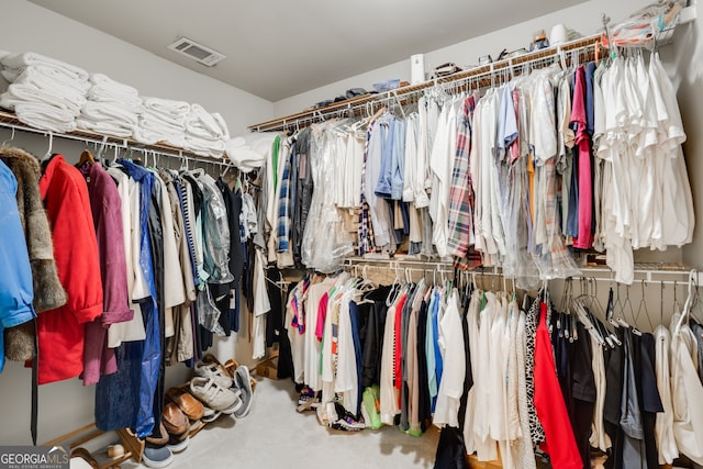 walk in closet with carpet floors