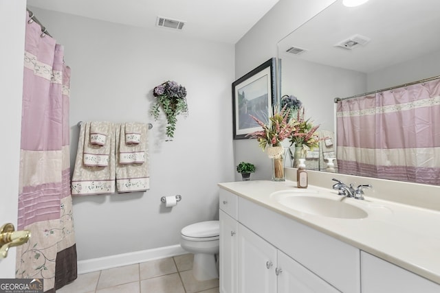 bathroom with tile patterned floors, vanity, and toilet