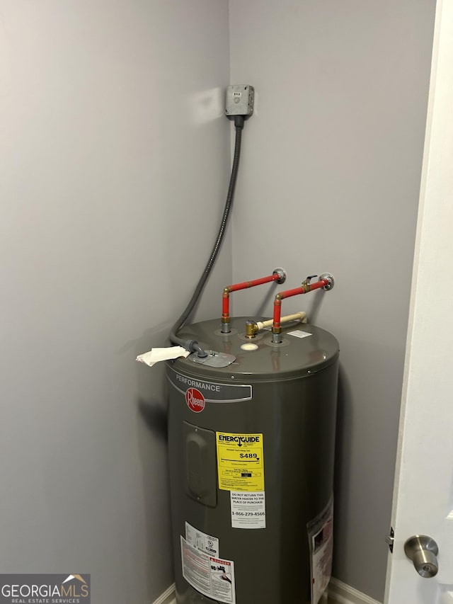 utility room featuring water heater