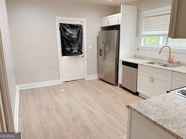 kitchen featuring white cabinetry, light hardwood / wood-style floors, appliances with stainless steel finishes, and sink