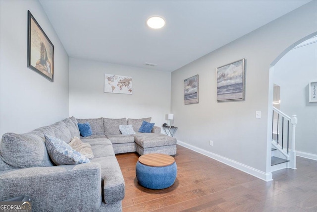 living room with hardwood / wood-style flooring