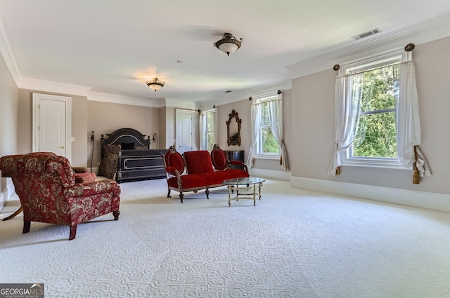 9620 Cedar Grove Rd, Fairburn, GA 30213 - carpeted living room featuring ornamental molding and baseboards