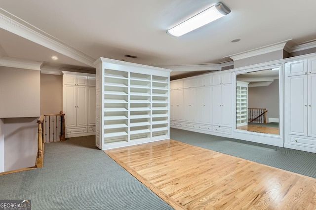 9620 Cedar Grove Rd, Fairburn, GA 30213 - below grade area with crown molding, carpet, recessed lighting, wood finished floors, and baseboards