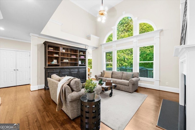 living room featuring ceiling fan and hardwood / wood-style floors