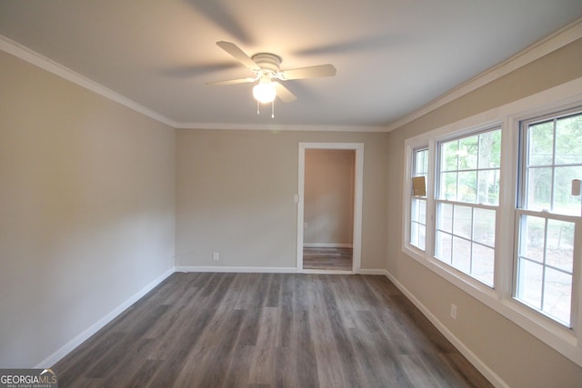 empty room featuring dark hardwood / wood-style floors and crown molding