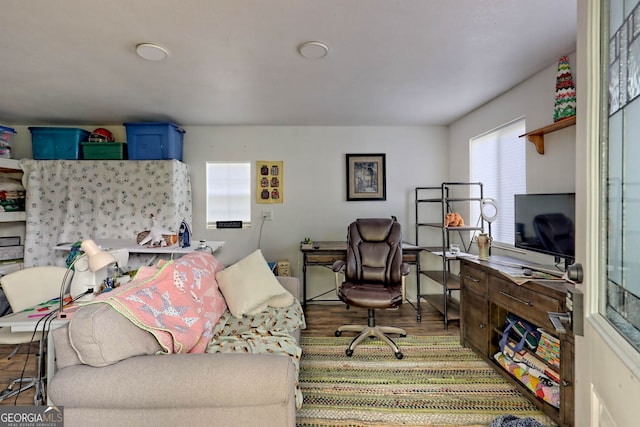 office area with hardwood / wood-style floors