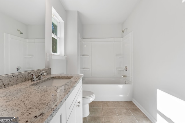 full bathroom featuring tile patterned floors, vanity, toilet, and shower / bathing tub combination