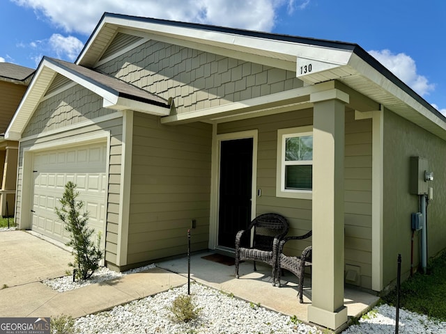 exterior space featuring a garage