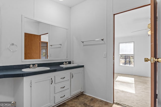 bathroom with vanity and ceiling fan