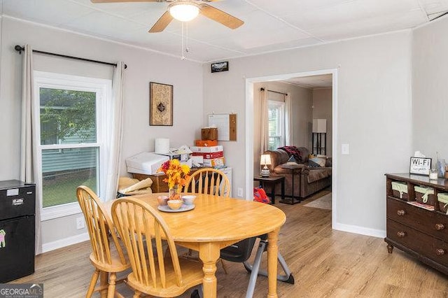 living room featuring light hardwood / wood-style floors and ceiling fan