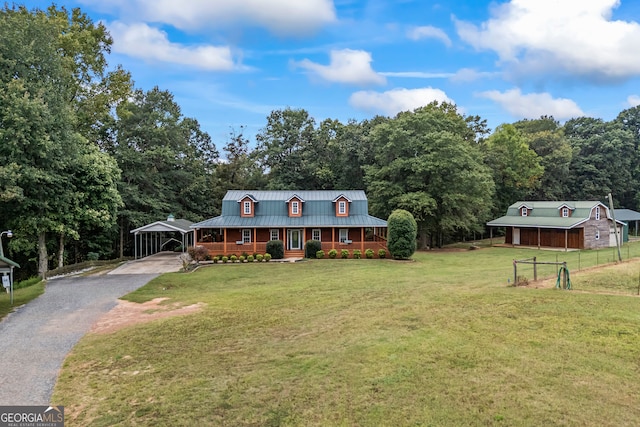 view of front facade featuring a front lawn and a porch