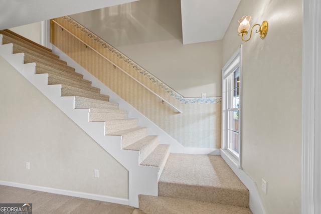 stairway with carpet flooring