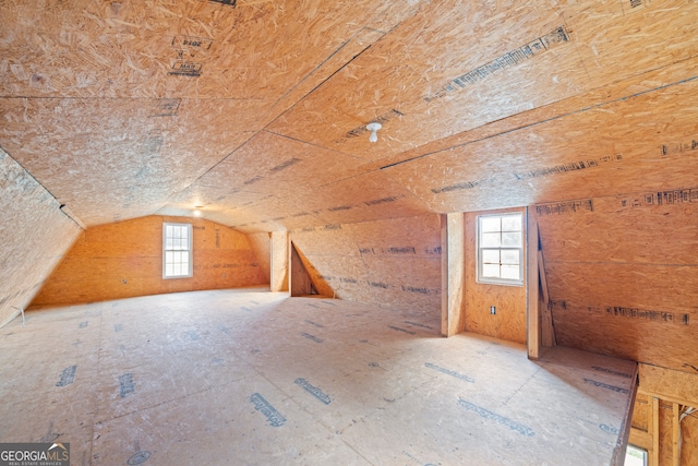 additional living space featuring lofted ceiling and plenty of natural light