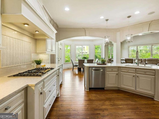 kitchen with stainless steel appliances, dark wood-type flooring, sink, and a healthy amount of sunlight