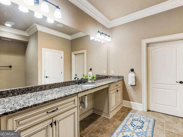 bathroom with crown molding and vanity