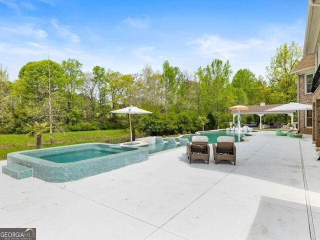 view of swimming pool featuring a patio area