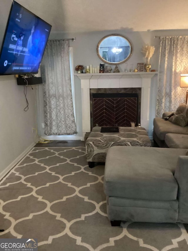 living room with carpet floors