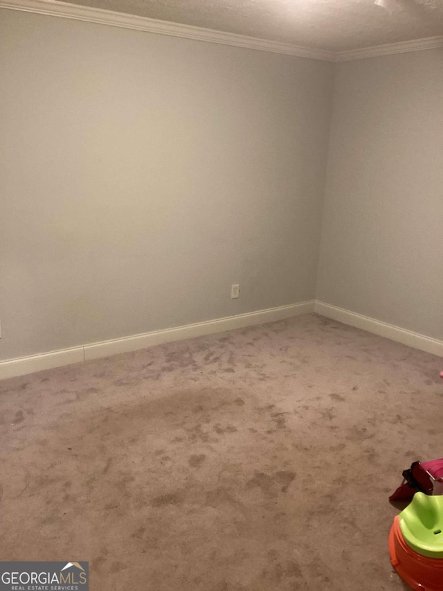 carpeted empty room featuring ornamental molding