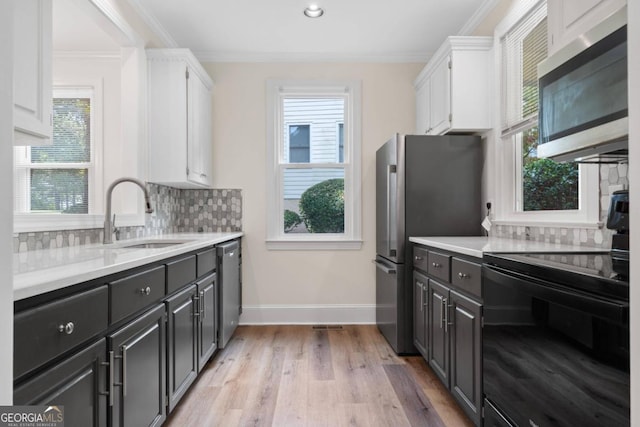 kitchen featuring white cabinets, appliances with stainless steel finishes, plenty of natural light, and sink