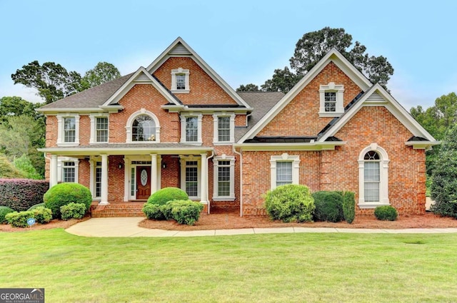 view of front of property with a front lawn and covered porch